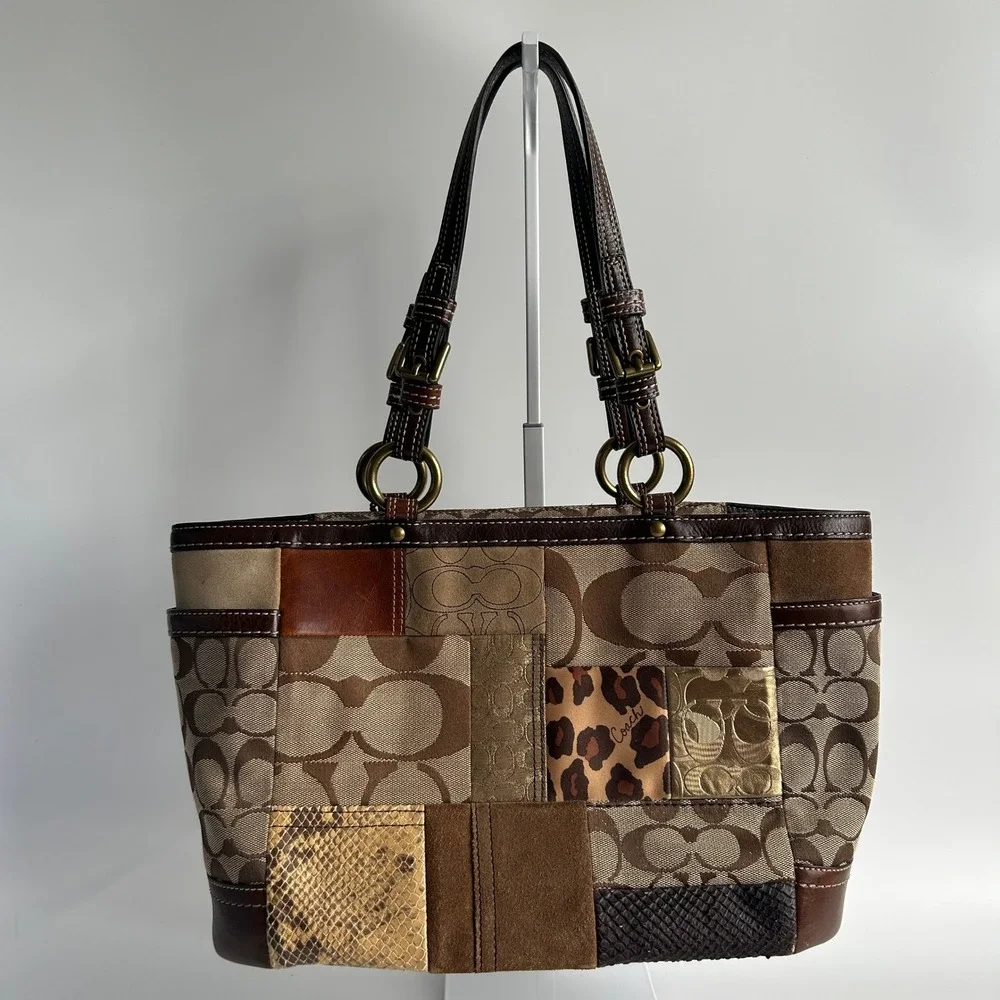 Coach Signature Patchwork Brown Multi Leather Tote Bag F12843 Good